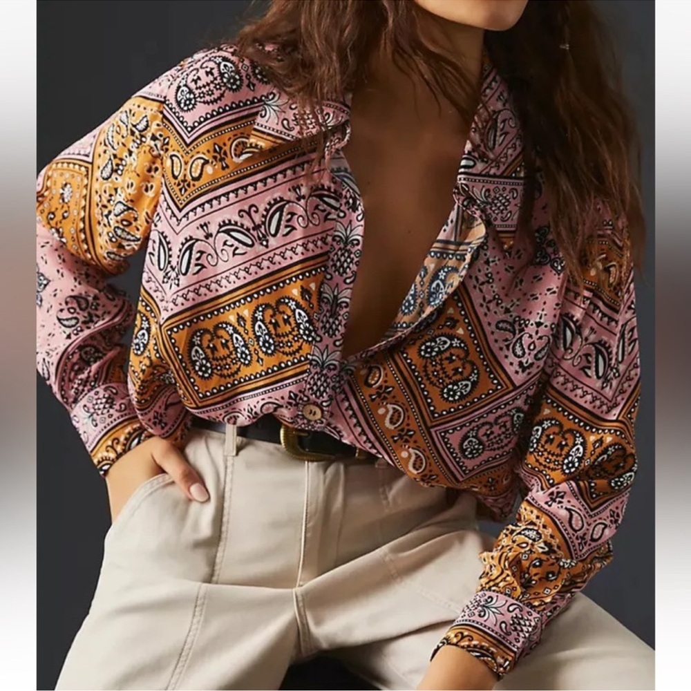Farm Rio x Anthropologie Classic Bandana Printed
Button-down Paisley